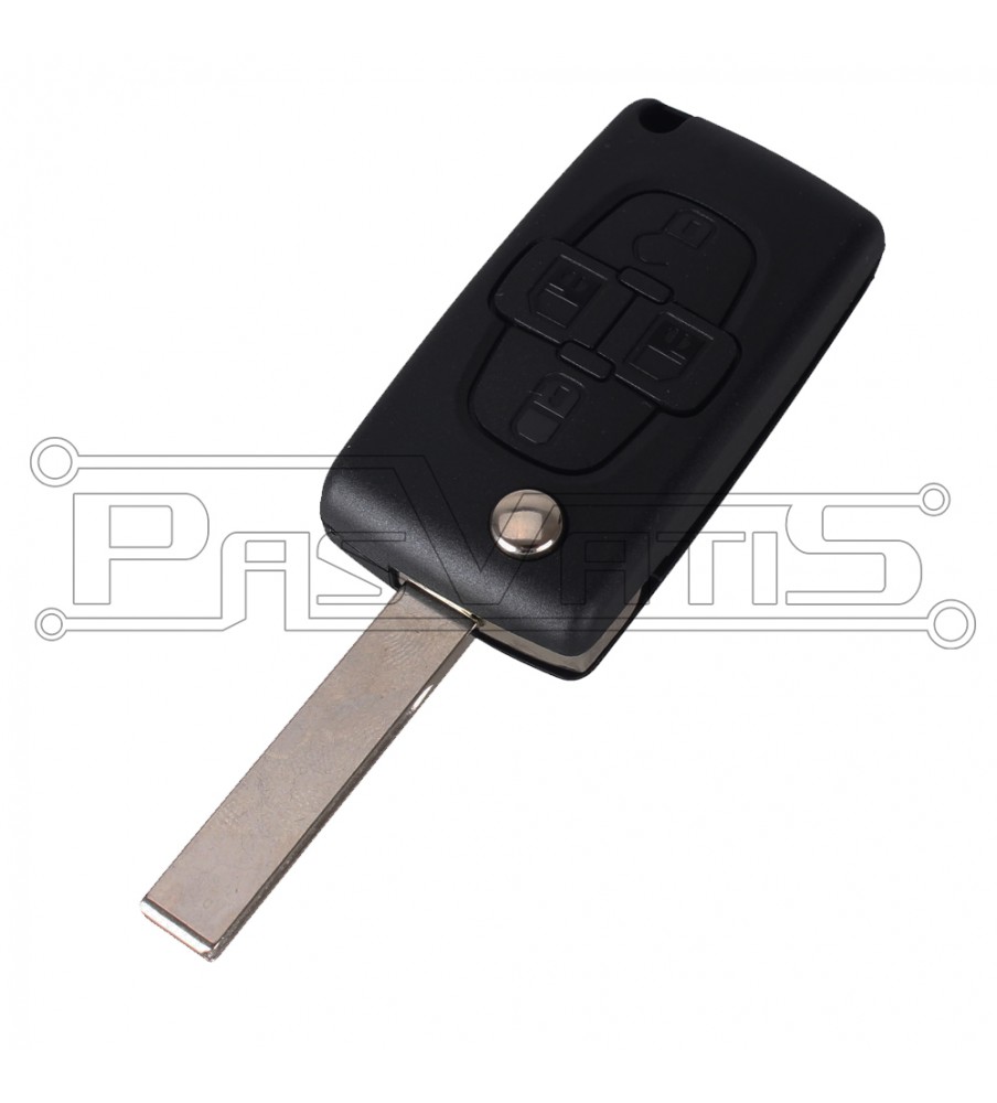 Peugeot 4 button flip remote case HU83 (with battery place)